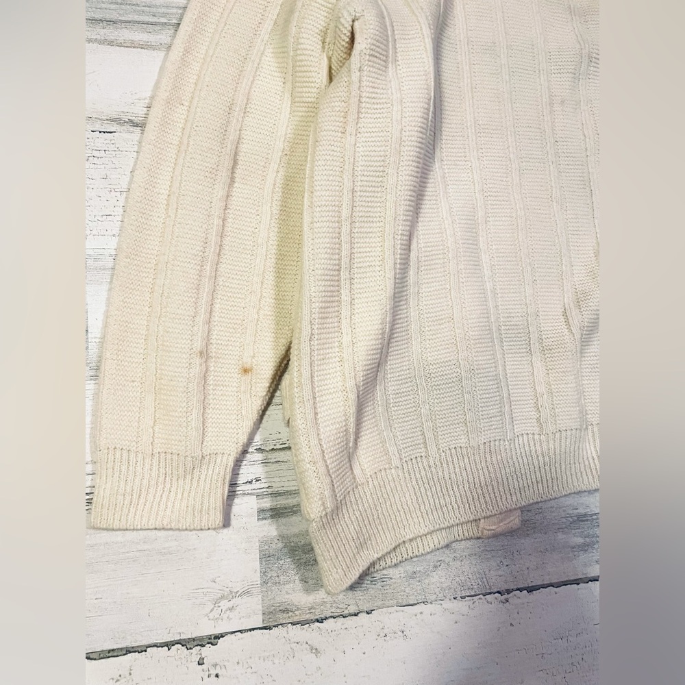 Vintage Wintuk Orlon Drummond Acrylic Cream Leather Button Grandma‎ Cardigan USA - Picture 10 of 10